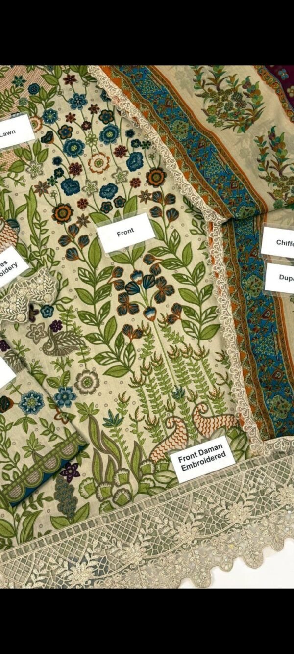 "Maria B D11 Embroidered Lawn Suit" - Image 4