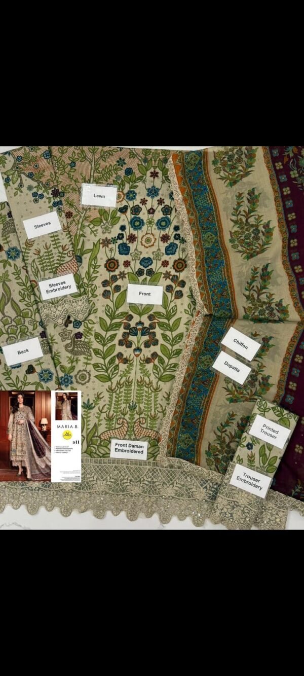 "Maria B D11 Embroidered Lawn Suit" - Image 5
