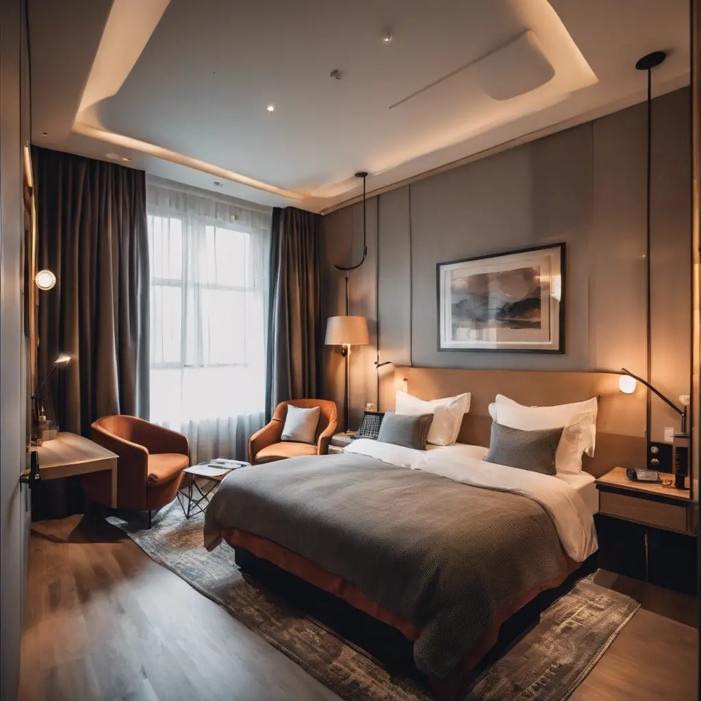About a luxurious and cozy small hotel room