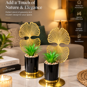 Gold leaf artificial plant decorative planter with black pot for modern home décor